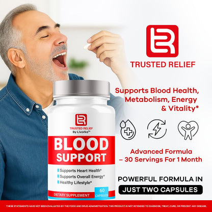 (2 Pack) Trusted Relief Blood Support Capsules - Official TrustedRelief Blood Support Vitamin Pills, Natural Trusted Relief Advanced Premium Formula Wellness & Overal Health, 120 Capsules For 2 Months - dailyvitalstore