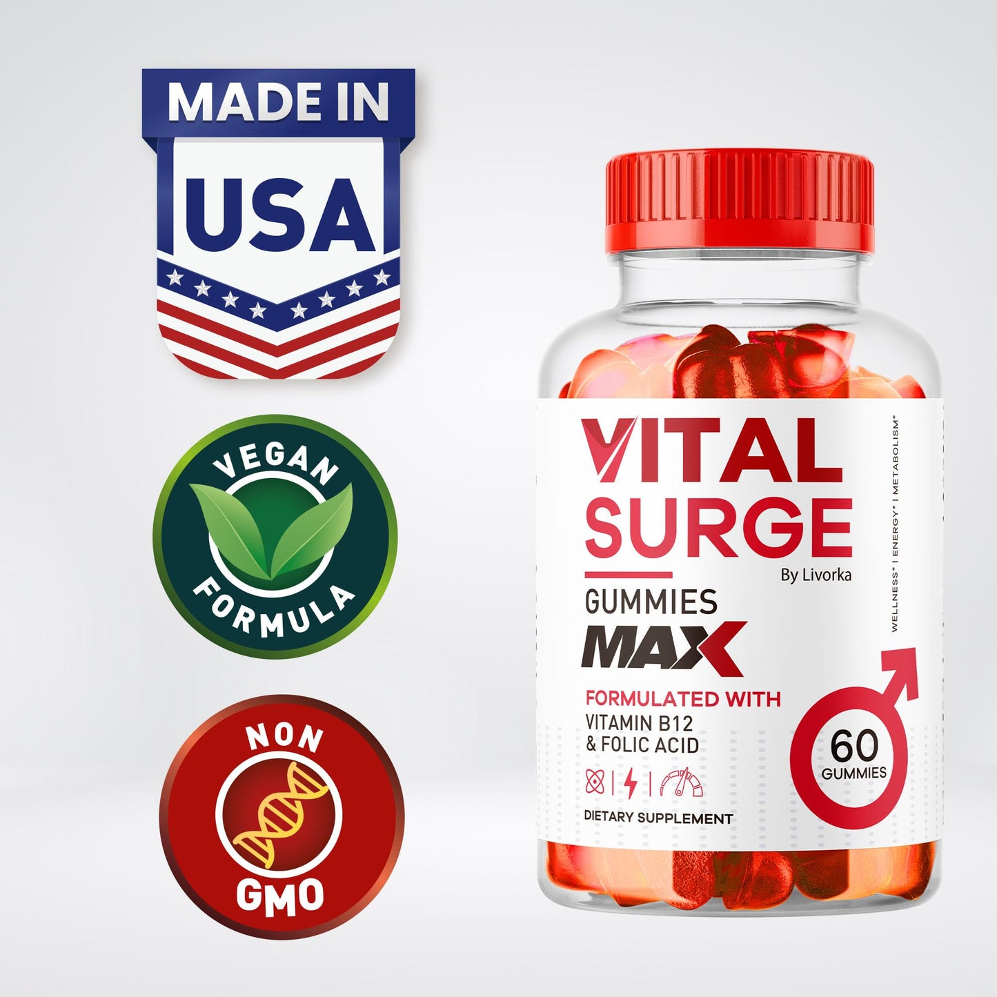 (2 Pack) Vital Surge - Vital Surge for Men, Max Maximum Strength 1050 MG, VitalSurge Supplement Support Gummy Advanced Formula, Premium Vitamin Gomitas (120 Gummies) - dailyvitalstore
