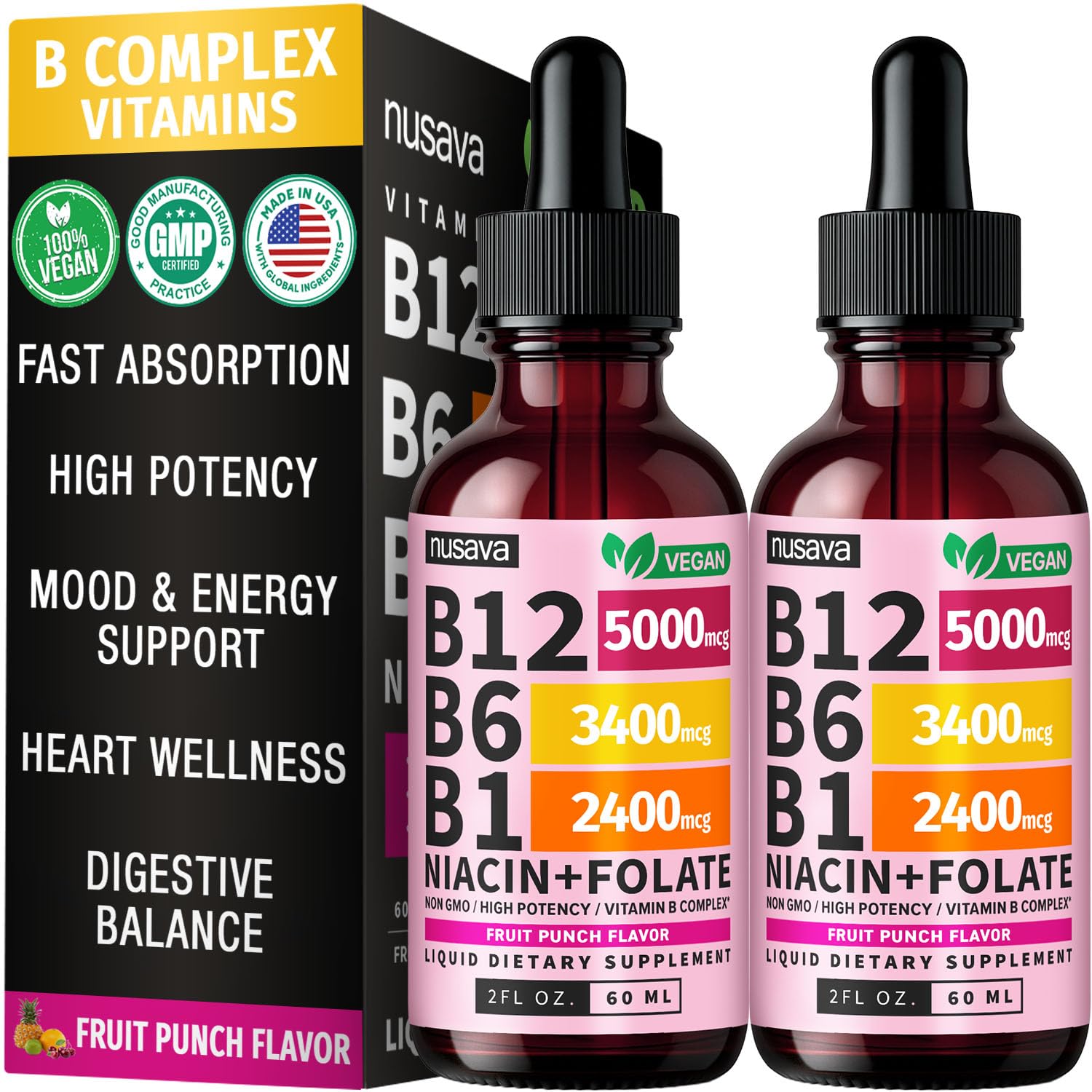 (2 Pack) Vitamin B12 and B6 Liquid Drops, B12 Sublingual Vitamin B Complex - B 12 Vitamin 5000mcg - B12 Methylcobalamin for Energy, Brain, and Heart Support - dailyvitalstore