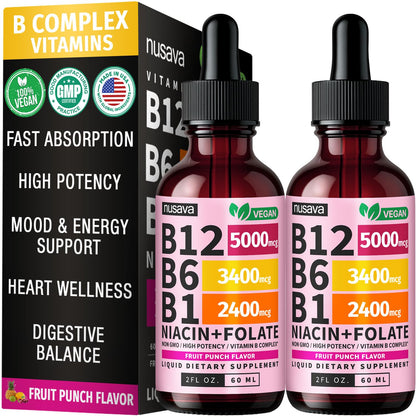 (2 Pack) Vitamin B12 and B6 Liquid Drops, B12 Sublingual Vitamin B Complex - B 12 Vitamin 5000mcg - B12 Methylcobalamin for Energy, Brain, and Heart Support - dailyvitalstore