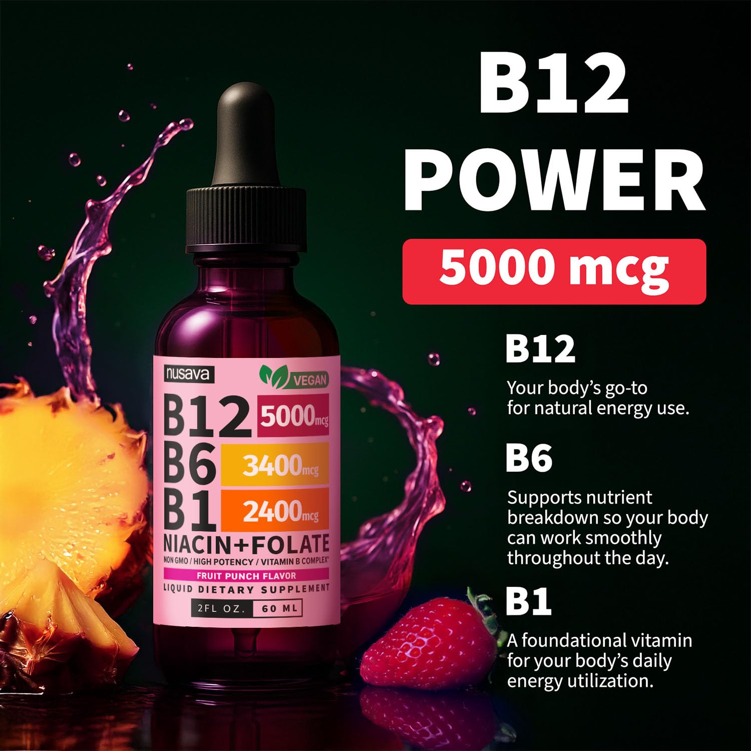 (2 Pack) Vitamin B12 and B6 Liquid Drops, B12 Sublingual Vitamin B Complex - B 12 Vitamin 5000mcg - B12 Methylcobalamin for Energy, Brain, and Heart Support - dailyvitalstore