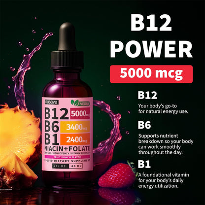 (2 Pack) Vitamin B12 and B6 Liquid Drops, B12 Sublingual Vitamin B Complex - B 12 Vitamin 5000mcg - B12 Methylcobalamin for Energy, Brain, and Heart Support - dailyvitalstore