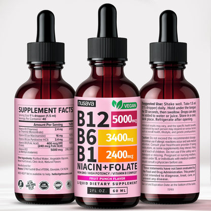 (2 Pack) Vitamin B12 and B6 Liquid Drops, B12 Sublingual Vitamin B Complex - B 12 Vitamin 5000mcg - B12 Methylcobalamin for Energy, Brain, and Heart Support - dailyvitalstore