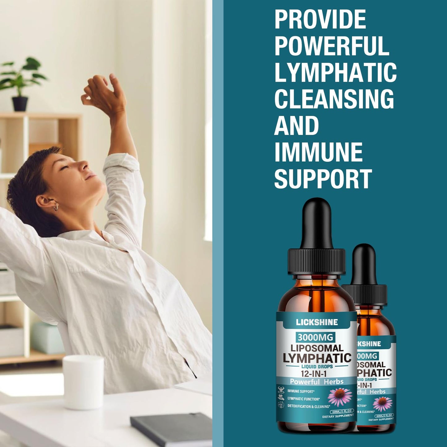 2 Packs 3000MG Liposomal Lymphatic Drainage Drops, 12 in 1 Organic Lymphatic Drainage Supplements with ElderBerry, Burdock Root, Cleavers Herb & Echinacea, Lymphatic Cleanse Immune Support, 4 Fl oz - dailyvitalstore
