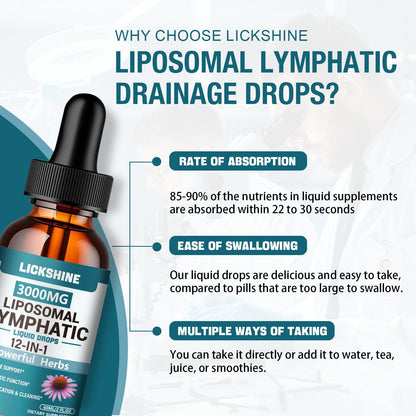 2 Packs 3000MG Liposomal Lymphatic Drainage Drops, 12 in 1 Organic Lymphatic Drainage Supplements with ElderBerry, Burdock Root, Cleavers Herb & Echinacea, Lymphatic Cleanse Immune Support, 4 Fl oz - dailyvitalstore