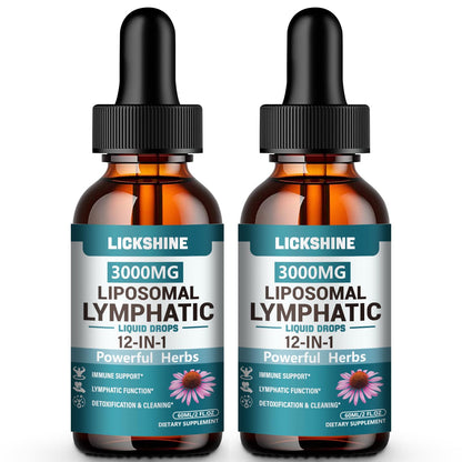 2 Packs 3000MG Liposomal Lymphatic Drainage Drops, 12 in 1 Organic Lymphatic Drainage Supplements with ElderBerry, Burdock Root, Cleavers Herb & Echinacea, Lymphatic Cleanse Immune Support, 4 Fl oz - dailyvitalstore