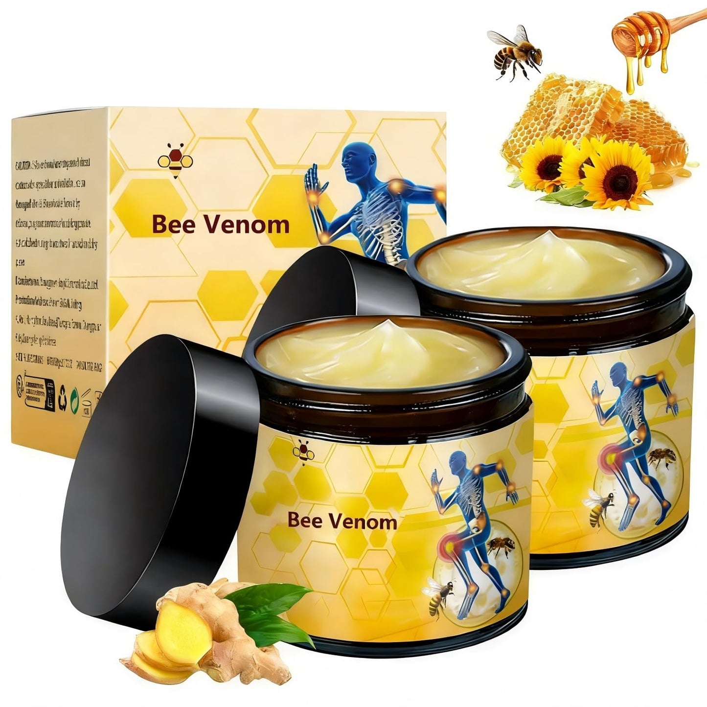 2 Pcs Bee Venom Cream, Professional Bee Venom Cream, Natural Joint Gel, for Neck,Waist,Back Hand Feet and Leg - dailyvitalstore