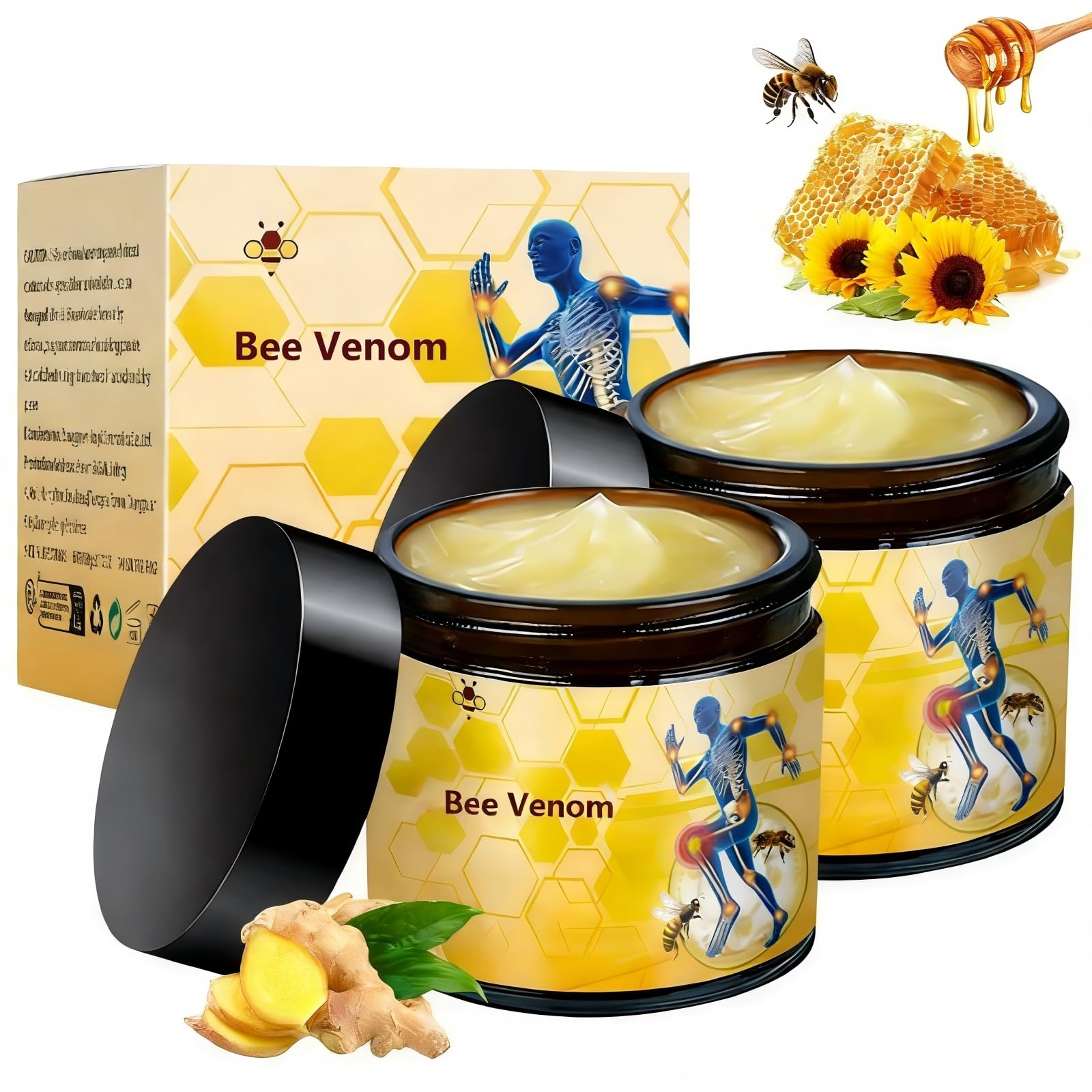 2 Pcs Bee Venom Cream, Professional Bee Venom Cream, Natural Joint Gel, for Neck,Waist,Back Hand Feet and Leg - dailyvitalstore