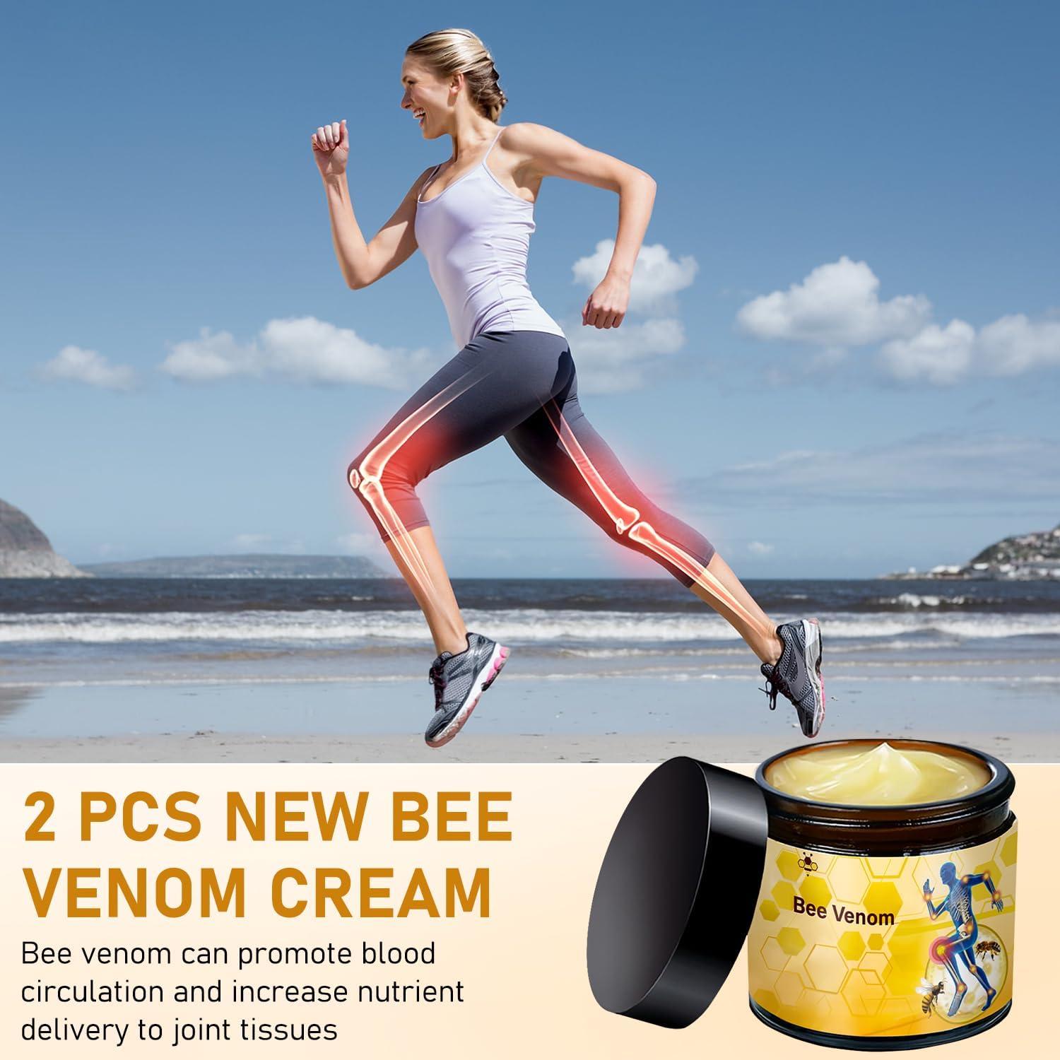 2 Pcs Bee Venom Cream, Professional Bee Venom Cream, Natural Joint Gel, for Neck,Waist,Back Hand Feet and Leg - dailyvitalstore