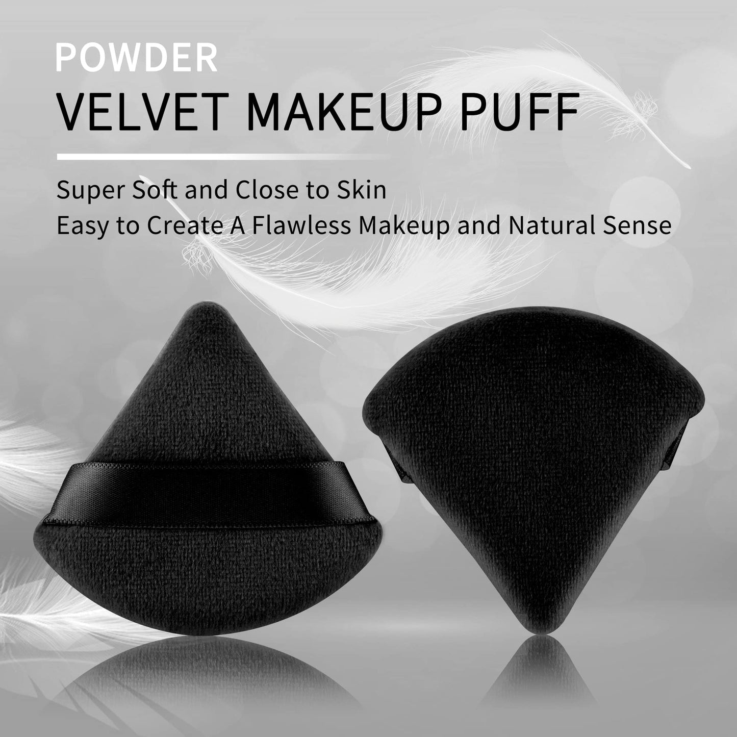 2 Pcs EVAOUXIU Triangle Powder Puff for Face Powder, Soft Plush Setting Makeup Puff, Velour Cosmetic Foundation Blender Sponge Beauty Makeup Tools (Black) - dailyvitalstore