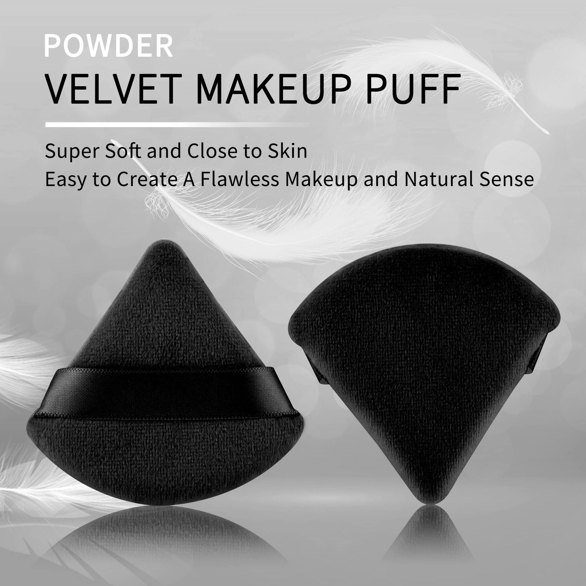 2 Pcs EVAOUXIU Triangle Powder Puff for Face Powder, Soft Plush Setting Makeup Puff, Velour Cosmetic Foundation Blender Sponge Beauty Makeup Tools (Black) - dailyvitalstore