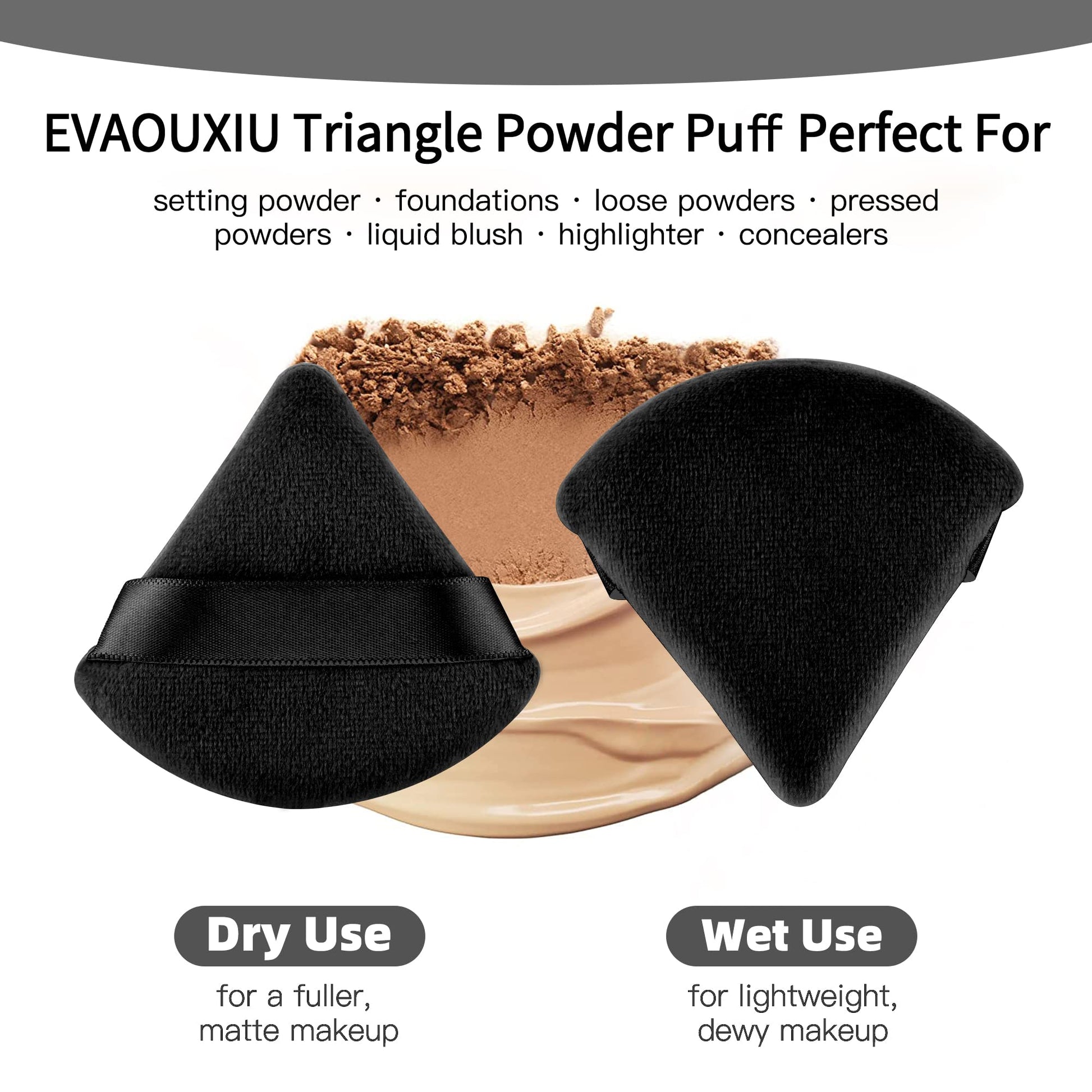 2 Pcs EVAOUXIU Triangle Powder Puff for Face Powder, Soft Plush Setting Makeup Puff, Velour Cosmetic Foundation Blender Sponge Beauty Makeup Tools (Black) - dailyvitalstore
