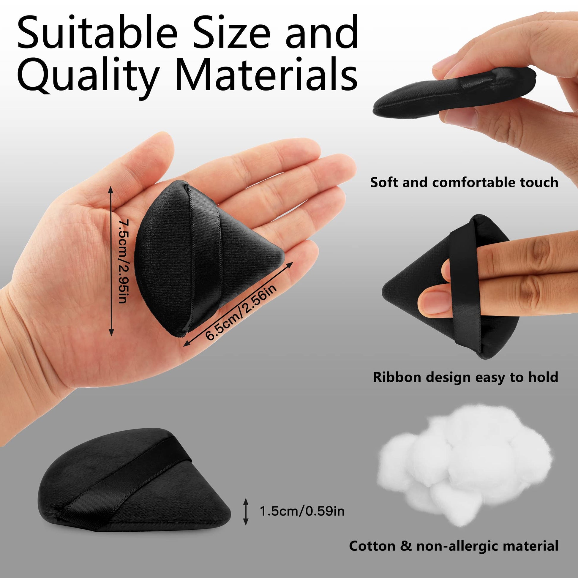 2 Pcs EVAOUXIU Triangle Powder Puff for Face Powder, Soft Plush Setting Makeup Puff, Velour Cosmetic Foundation Blender Sponge Beauty Makeup Tools (Black) - dailyvitalstore
