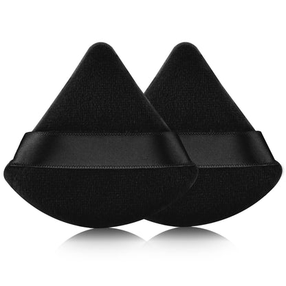 2 Pcs EVAOUXIU Triangle Powder Puff for Face Powder, Soft Plush Setting Makeup Puff, Velour Cosmetic Foundation Blender Sponge Beauty Makeup Tools (Black) - dailyvitalstore