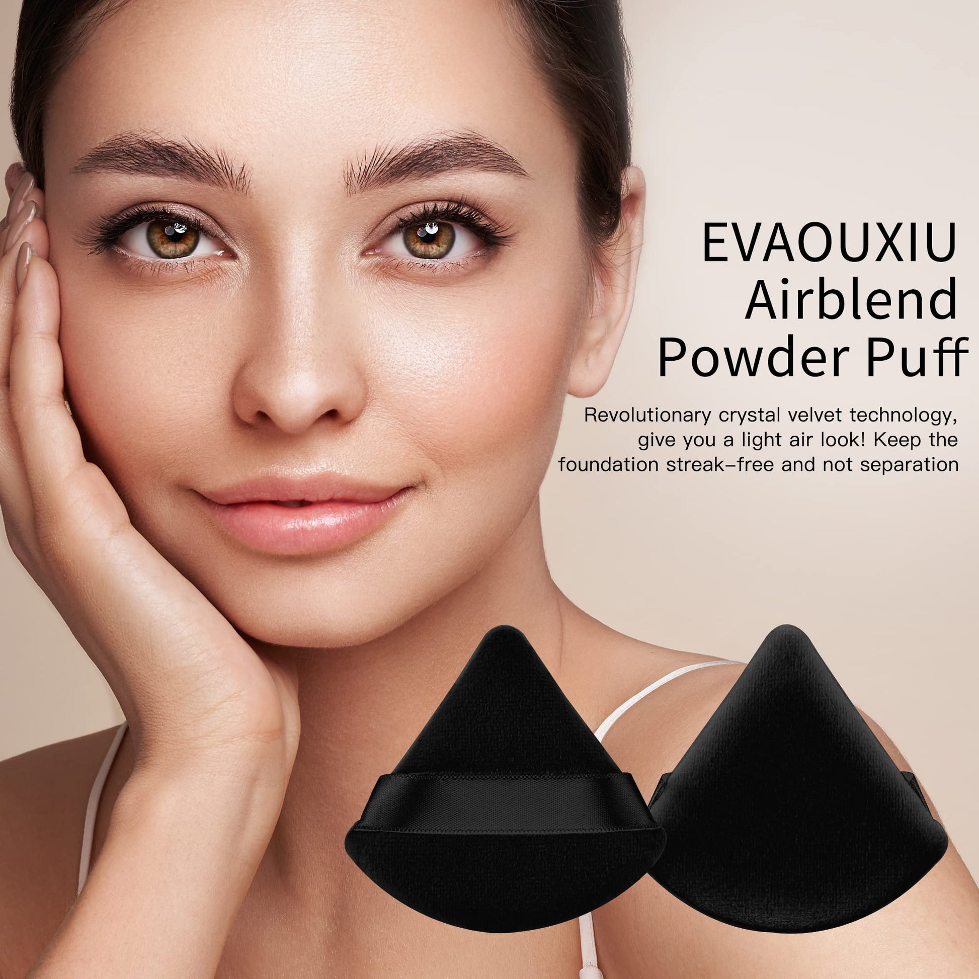 2 Pcs EVAOUXIU Triangle Powder Puff for Face Powder, Soft Plush Setting Makeup Puff, Velour Cosmetic Foundation Blender Sponge Beauty Makeup Tools (Black) - dailyvitalstore