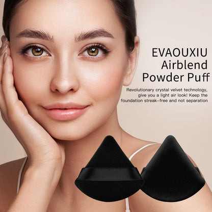 2 Pcs EVAOUXIU Triangle Powder Puff for Face Powder, Soft Plush Setting Makeup Puff, Velour Cosmetic Foundation Blender Sponge Beauty Makeup Tools (Black) - dailyvitalstore