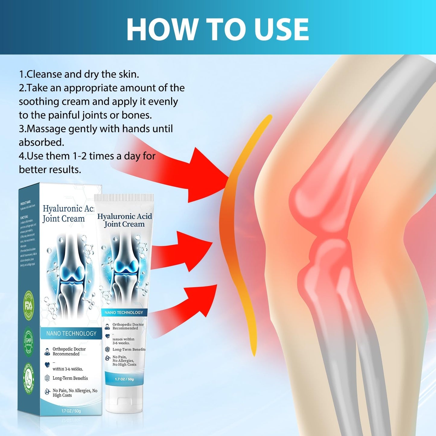 2 PCS Hyaluronic Acid Joint R-epair Gel, Soothing Massage Gel, Quickly Relieve Joint discomfort for Back, Neck, Kne, Soothing Relief for Dry, Cracked Skin Joint Activities Throughout The Body - dailyvitalstore
