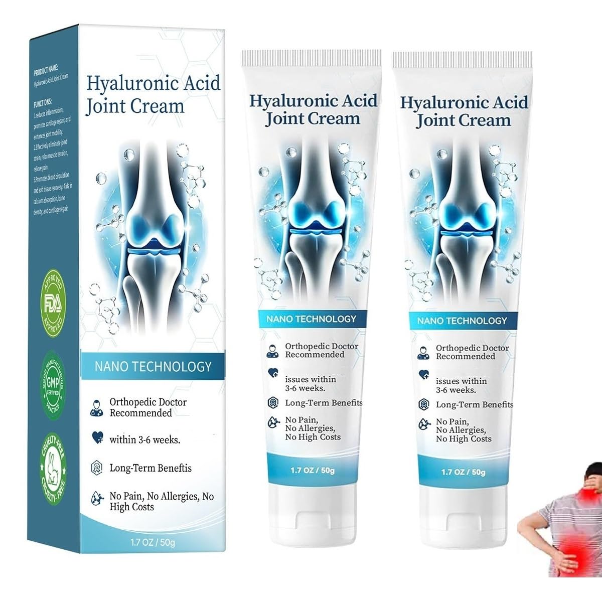 2 PCS Hyaluronic Acid Joint R-epair Gel, Soothing Massage Gel, Quickly Relieve Joint discomfort for Back, Neck, Kne, Soothing Relief for Dry, Cracked Skin Joint Activities Throughout The Body - dailyvitalstore