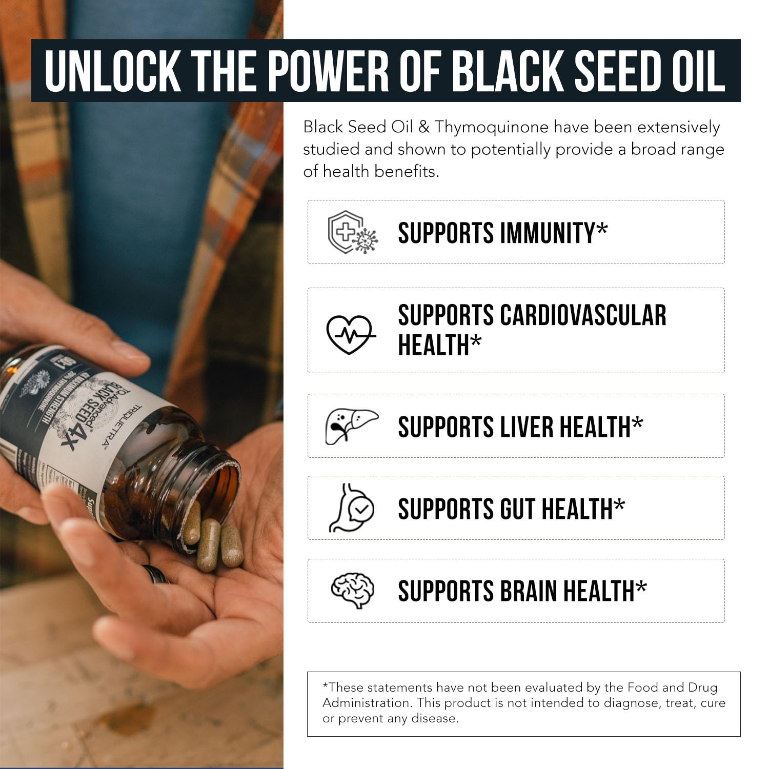 20% Thymoquinone Black Seed Extract Capsules - TQ-Advanced 4X®: Potent Thymoquinone Concentration Available - 60:1 Concentrate from Nigella Sativa - dailyvitalstore