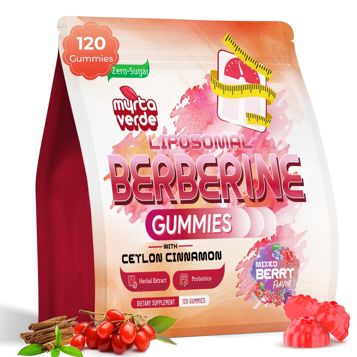 2000mg Liposomal Berberine Supplement Gummies | High Potency Berberine HCI Activates AMPK with Ceylon Cinnamon | Advanced Absorption | Zero Sugar Mixed-Berry | 120 Count - dailyvitalstore