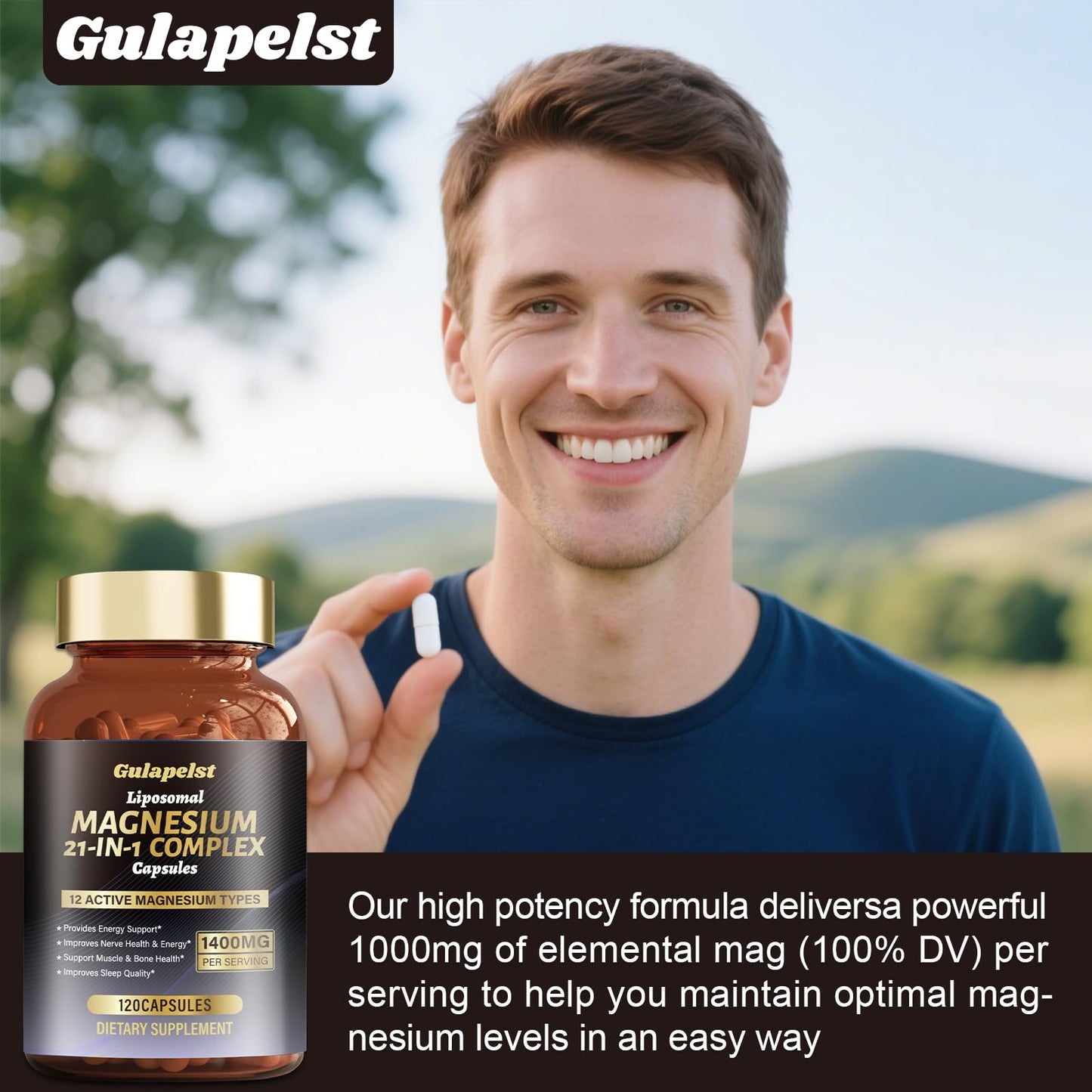 21 in 1 Liposomal 1400mg Magnesium Complex (Citrate, Glycinate, Malate etc) Capsule - 12 Active Types Magnesium with Vitamin D3, B6, B12, C, Ashwagandha & CoQ10 for Women & Men - Support Bone & Muscle - dailyvitalstore