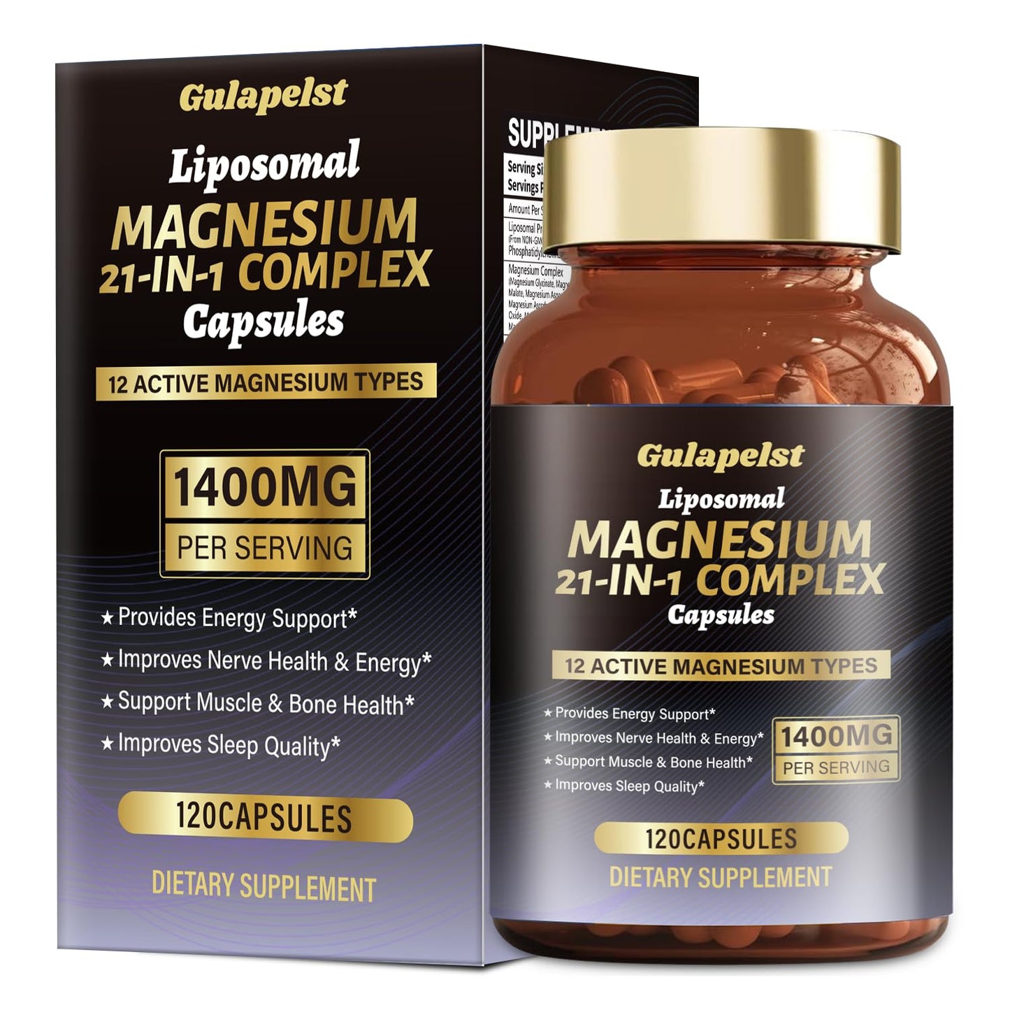 21 in 1 Liposomal 1400mg Magnesium Complex (Citrate, Glycinate, Malate etc) Capsule - 12 Active Types Magnesium with Vitamin D3, B6, B12, C, Ashwagandha & CoQ10 for Women & Men - Support Bone & Muscle - dailyvitalstore