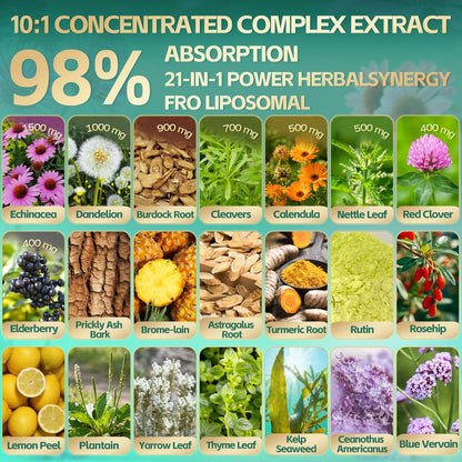 21-in-1 Liposomal Lymphatic Drainage Supplements, 100 Day Supply, 6000mg Lymph System Support for Women & Men with Echinacea, Dandelion, Burdock, Bromelain, Calendula, Turmeric & More, 300 Softgels - dailyvitalstore