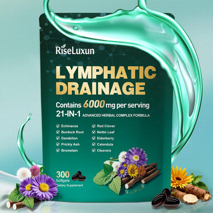 21-in-1 Liposomal Lymphatic Drainage Supplements, 100 Day Supply, 6000mg Lymph System Support for Women & Men with Echinacea, Dandelion, Burdock, Bromelain, Calendula, Turmeric & More, 300 Softgels - dailyvitalstore