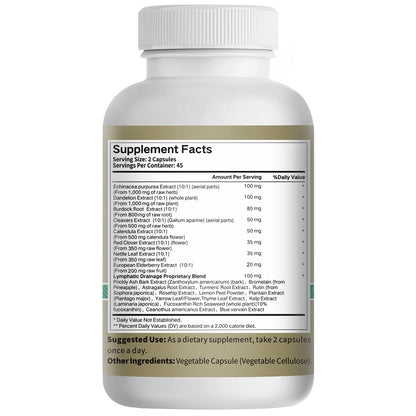 21-in-1 Liposome Lymphatic Drainage Supplements, 45 Day Supply, 4800mg Immune & Lymph System Support, 10:1 Concentrated Technology, Echinacea, Dandelion, Burdock, Bromelain, Calendula, 90 Capsules - dailyvitalstore