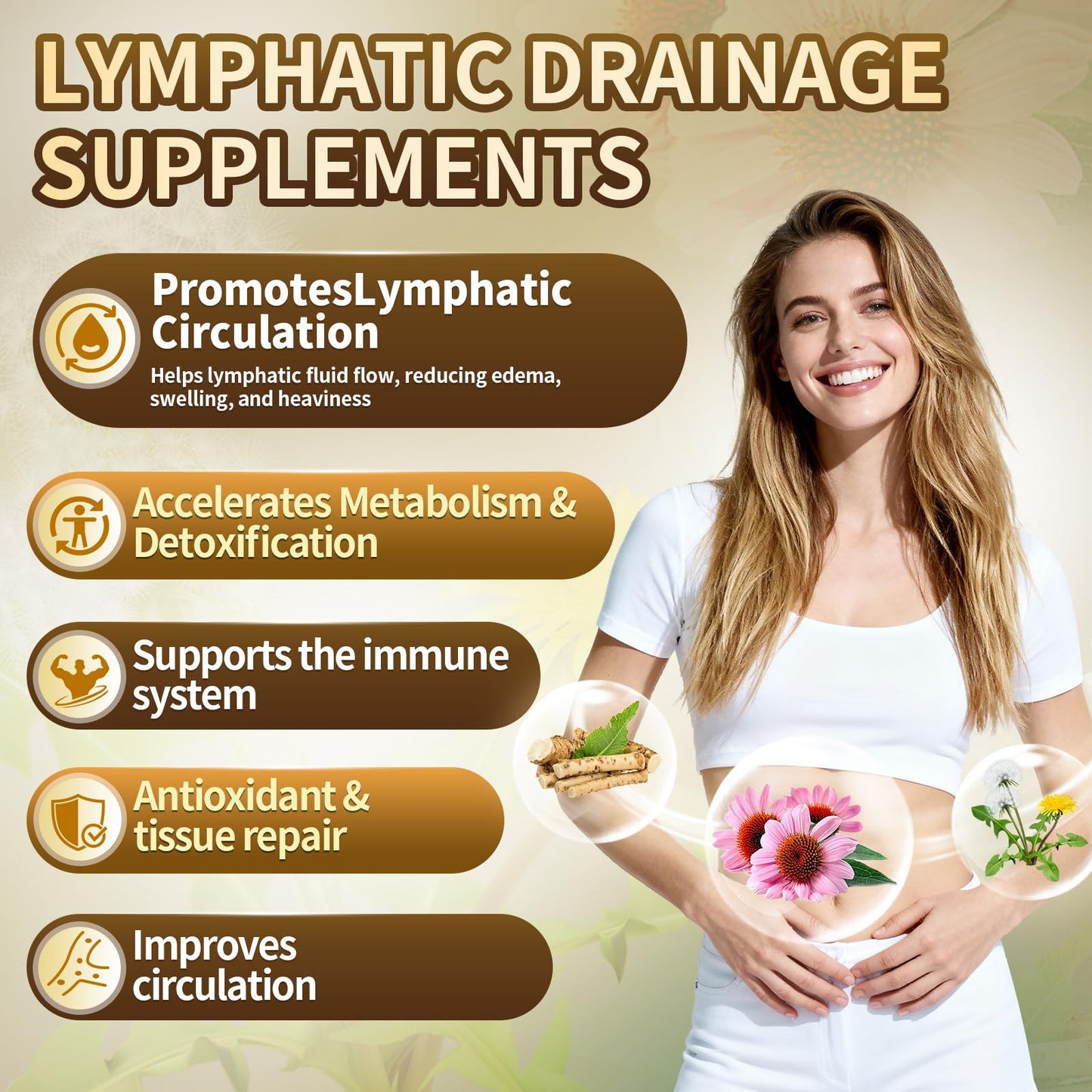 21-in-1 Liposome Lymphatic Drainage Supplements, 45 Day Supply, 4800mg Immune & Lymph System Support, 10:1 Concentrated Technology, Echinacea, Dandelion, Burdock, Bromelain, Calendula, 90 Capsules - dailyvitalstore