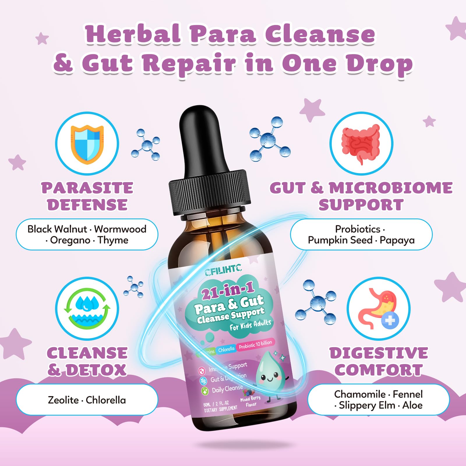 21 in 1 Parasite Cleanse for Humans & Kids, Herbal Gut Cleanse & Detox Support, Wormwood Black Walnut Pumpkin Seed, Probiotics 10 Billion CFU, Digestive - dailyvitalstore