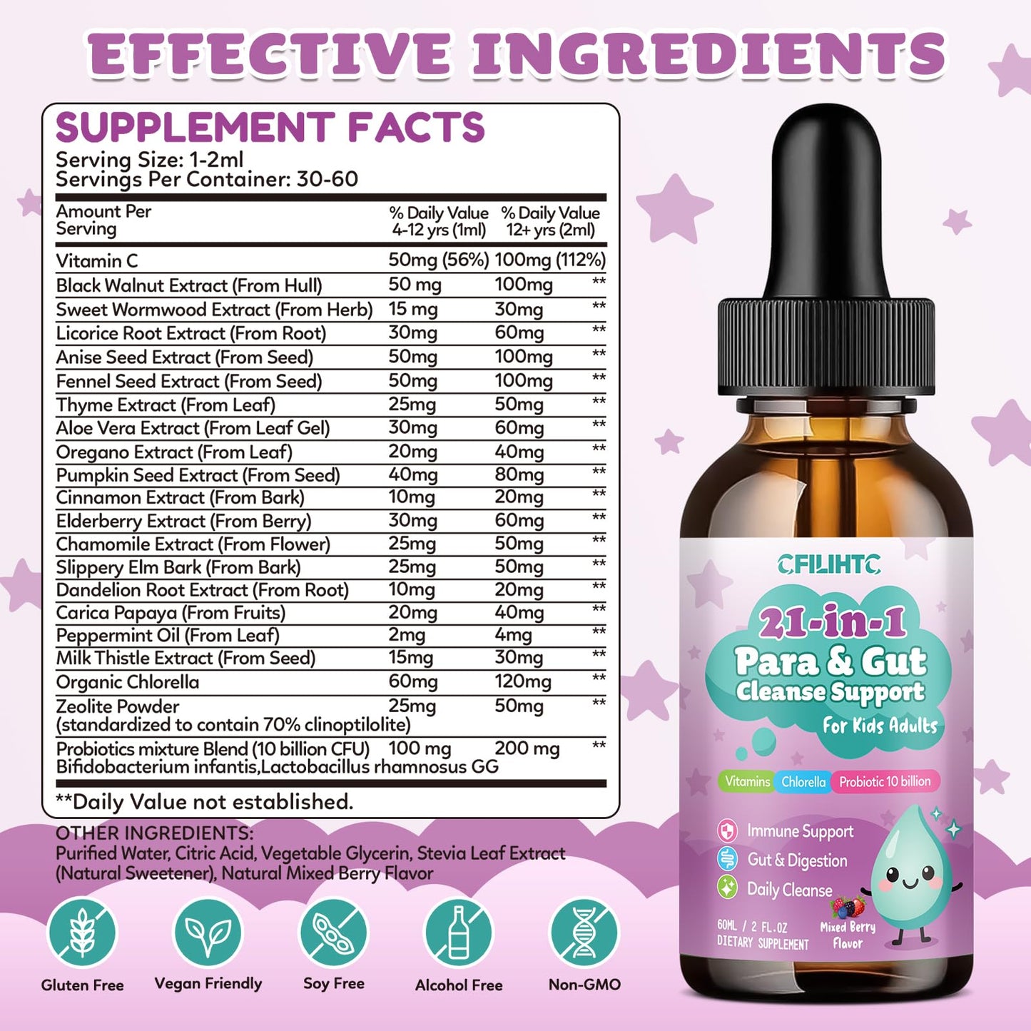 21 in 1 Parasite Cleanse for Humans & Kids, Herbal Gut Cleanse & Detox Support, Wormwood Black Walnut Pumpkin Seed, Probiotics 10 Billion CFU, Digestive - dailyvitalstore