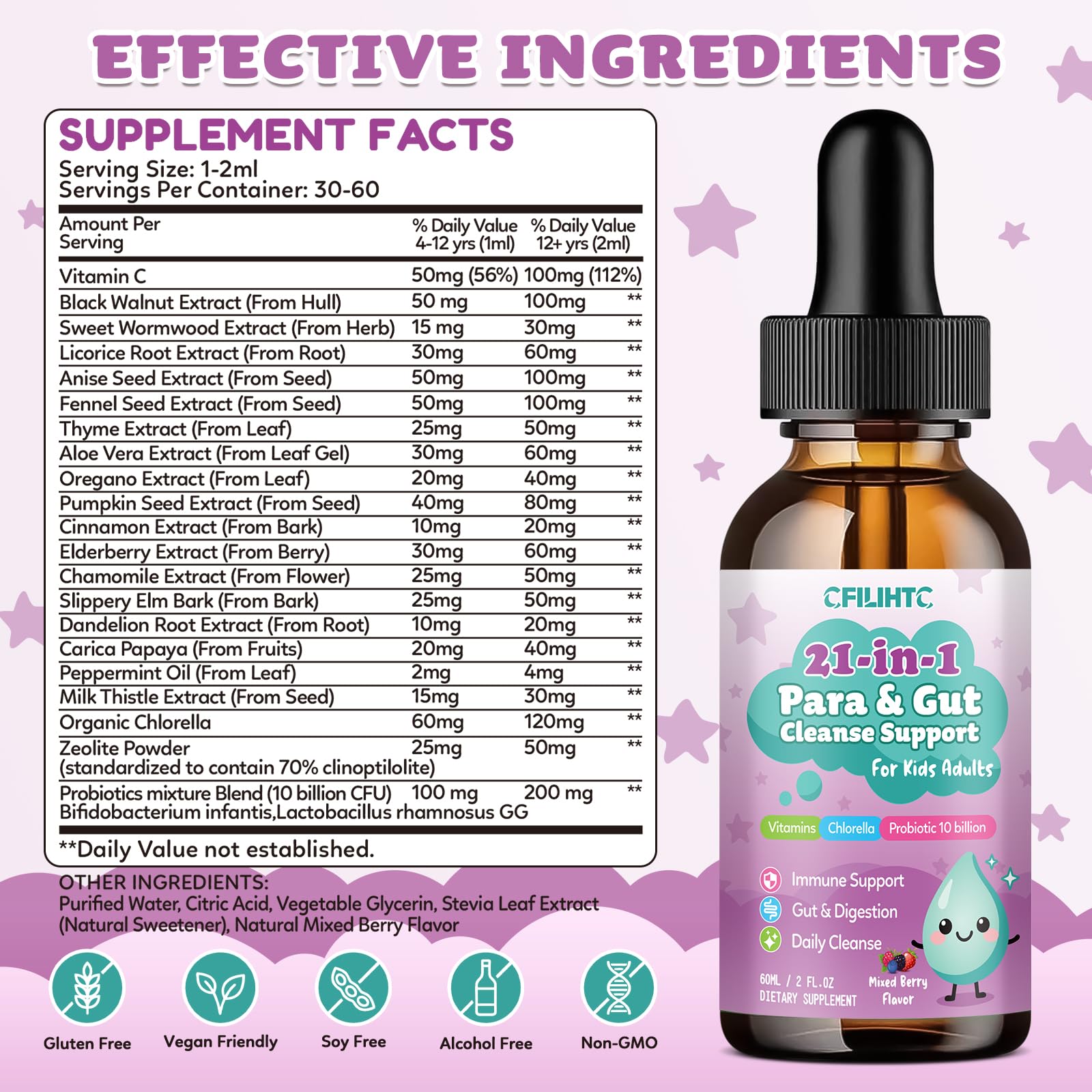 21 in 1 Parasite Cleanse for Humans & Kids, Herbal Gut Cleanse & Detox Support, Wormwood Black Walnut Pumpkin Seed, Probiotics 10 Billion CFU, Digestive - dailyvitalstore
