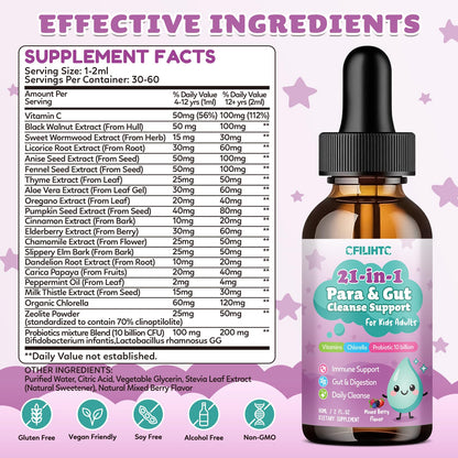 21 in 1 Parasite Cleanse for Humans & Kids, Herbal Gut Cleanse & Detox Support, Wormwood Black Walnut Pumpkin Seed, Probiotics 10 Billion CFU, Digestive - dailyvitalstore