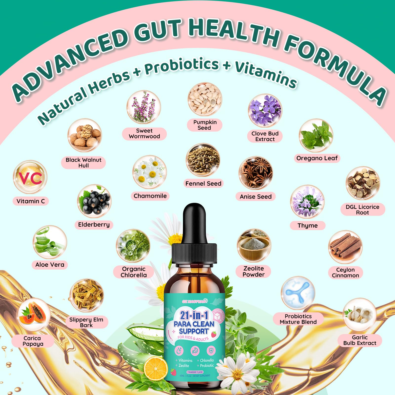21 in 1 Parasite Cleanse for Humans & Kids, Herbal Gut Cleanse Liquid Drops – Wormwood, Black Walnut, Zeolite, Chlorella,10B Probiotics & Clove, - dailyvitalstore