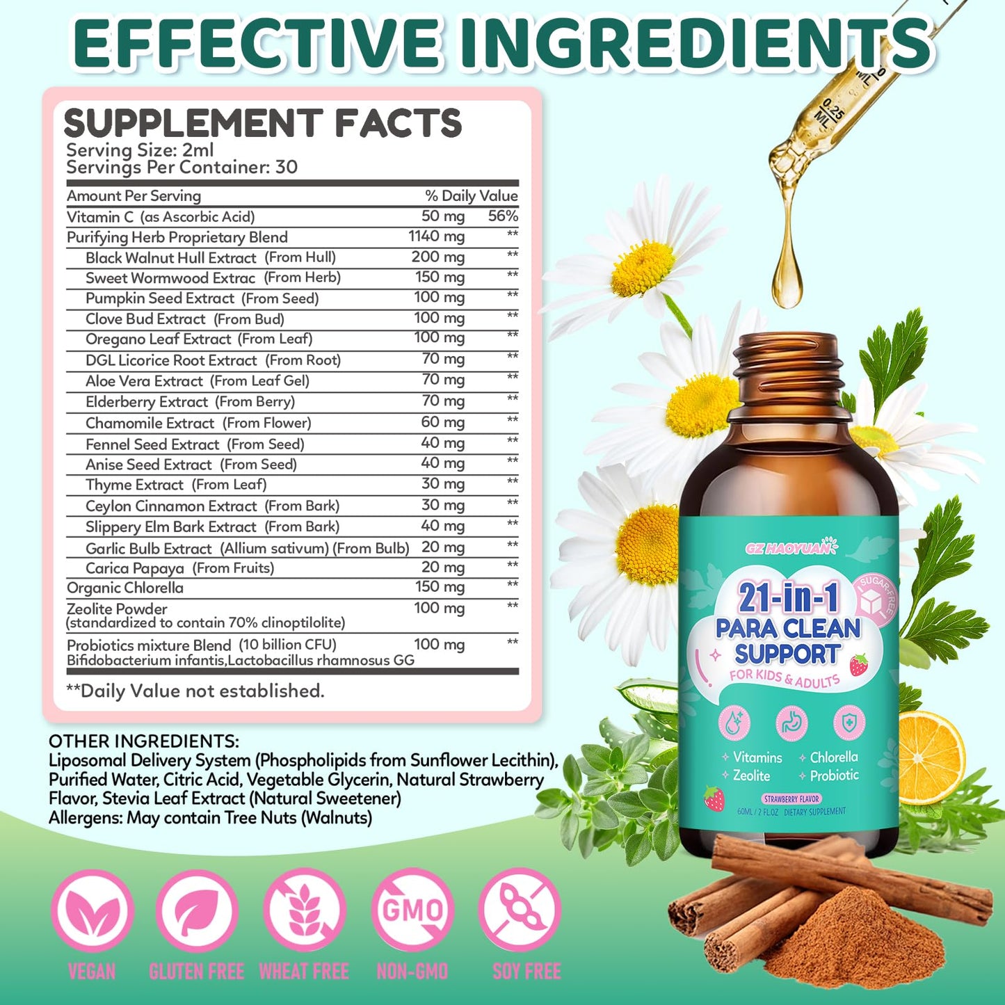 21 in 1 Parasite Cleanse for Humans & Kids, Herbal Gut Cleanse Liquid Drops – Wormwood, Black Walnut, Zeolite, Chlorella,10B Probiotics & Clove, - dailyvitalstore