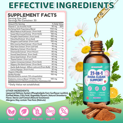21 in 1 Parasite Cleanse for Humans & Kids, Herbal Gut Cleanse Liquid Drops – Wormwood, Black Walnut, Zeolite, Chlorella,10B Probiotics & Clove, - dailyvitalstore