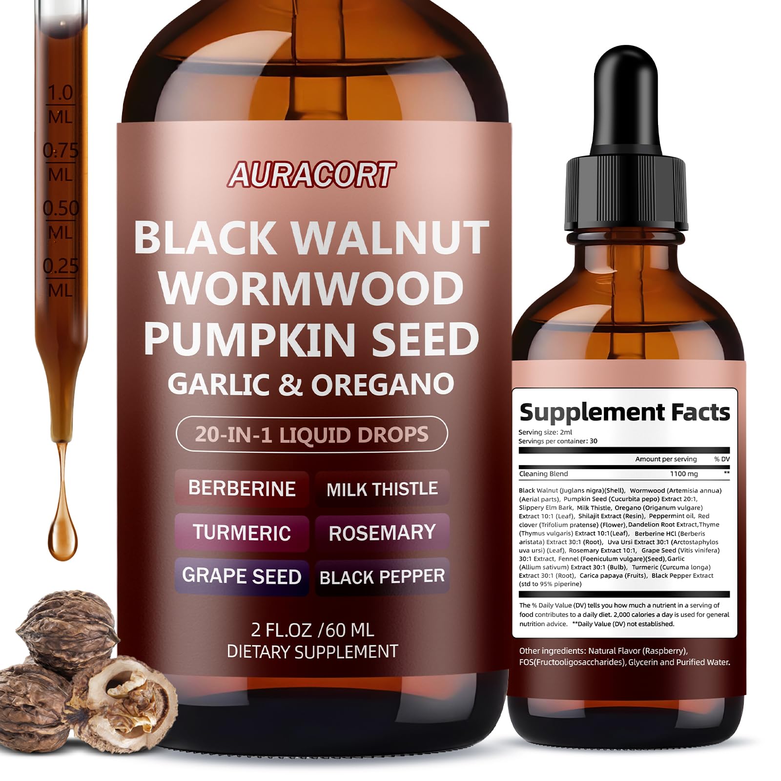 21-in-1 Wormwood Black Walnut Clove Parasite Cleanse,Pumpkin Seed, Garlic, Oregano, Berberine - Gentle Gut Cleanse & Digestive Health - Alcohol-Free, - dailyvitalstore