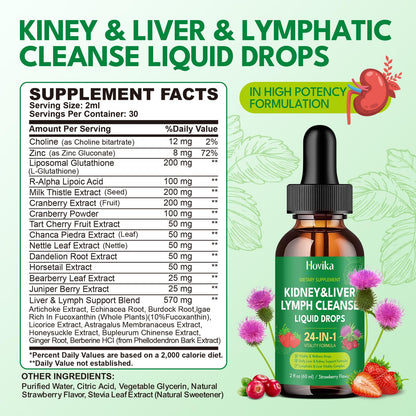 24-in-1 Kidney & Liver, Lymph Cleanse Detox & Repair Drops, Three Immune Formula with Cranberry, Milk Thistle, Vegan Urinary Tract & Lymphatic Drainage - dailyvitalstore