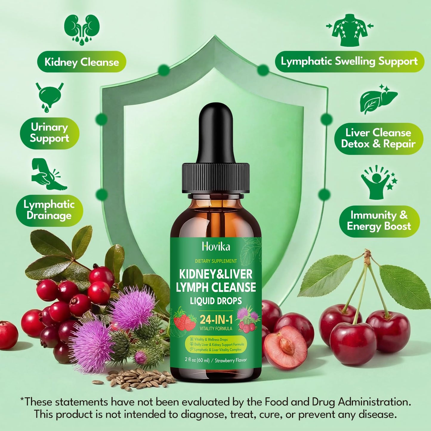 24-in-1 Kidney & Liver, Lymph Cleanse Detox & Repair Drops, Three Immune Formula with Cranberry, Milk Thistle, Vegan Urinary Tract & Lymphatic Drainage - dailyvitalstore
