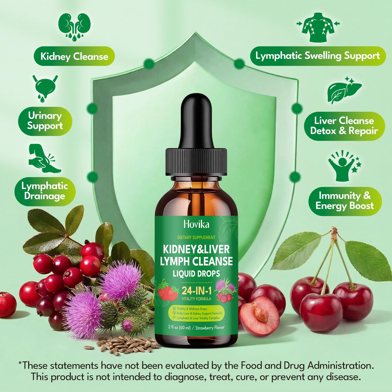 24-in-1 Kidney & Liver, Lymph Cleanse Detox & Repair Drops, Three Immune Formula with Cranberry, Milk Thistle, Vegan Urinary Tract & Lymphatic Drainage - dailyvitalstore