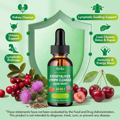 24-in-1 Kidney & Liver, Lymph Cleanse Detox & Repair Drops, Three Immune Formula with Cranberry, Milk Thistle, Vegan Urinary Tract & Lymphatic Drainage - dailyvitalstore