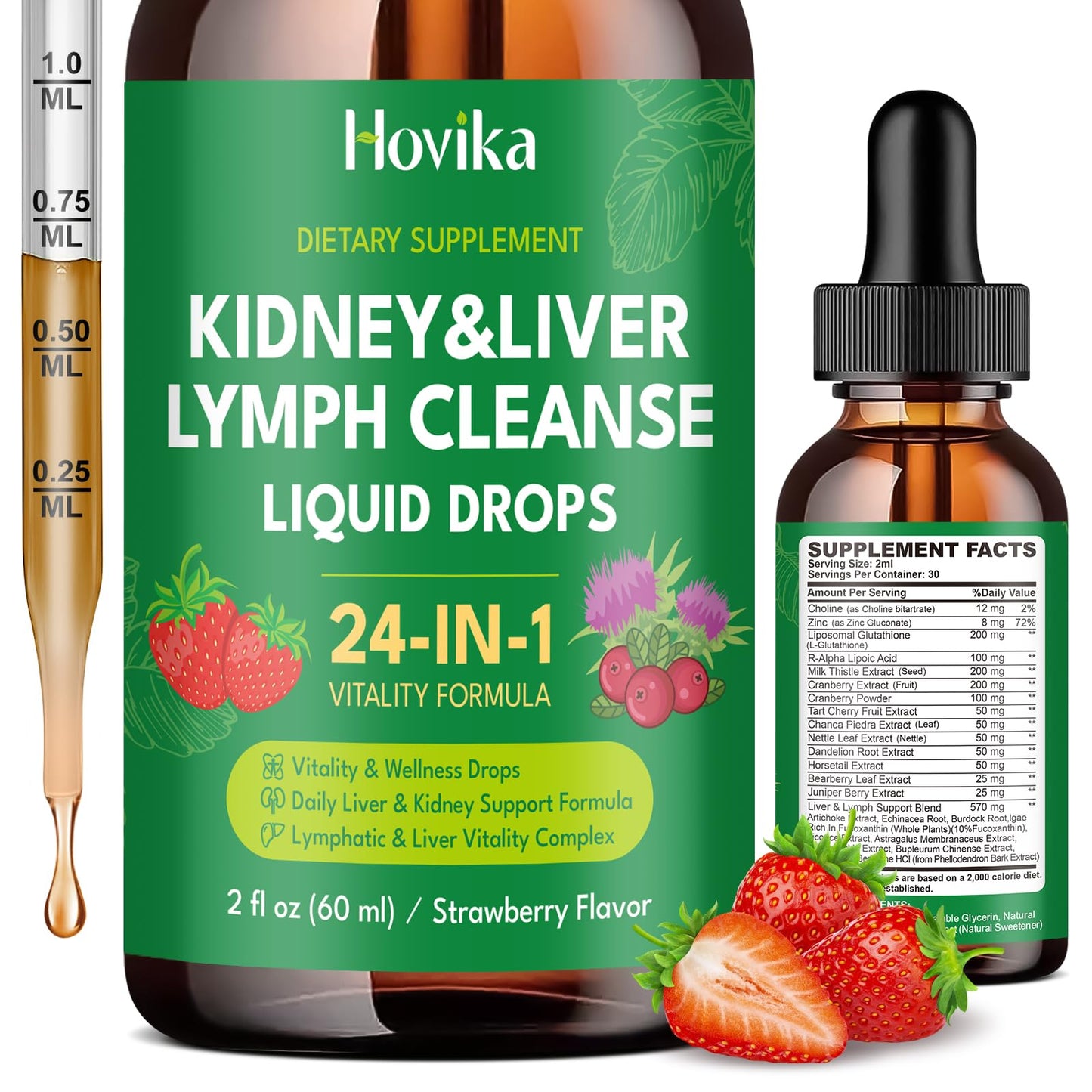 24-in-1 Kidney & Liver, Lymph Cleanse Detox & Repair Drops, Three Immune Formula with Cranberry, Milk Thistle, Vegan Urinary Tract & Lymphatic Drainage - dailyvitalstore