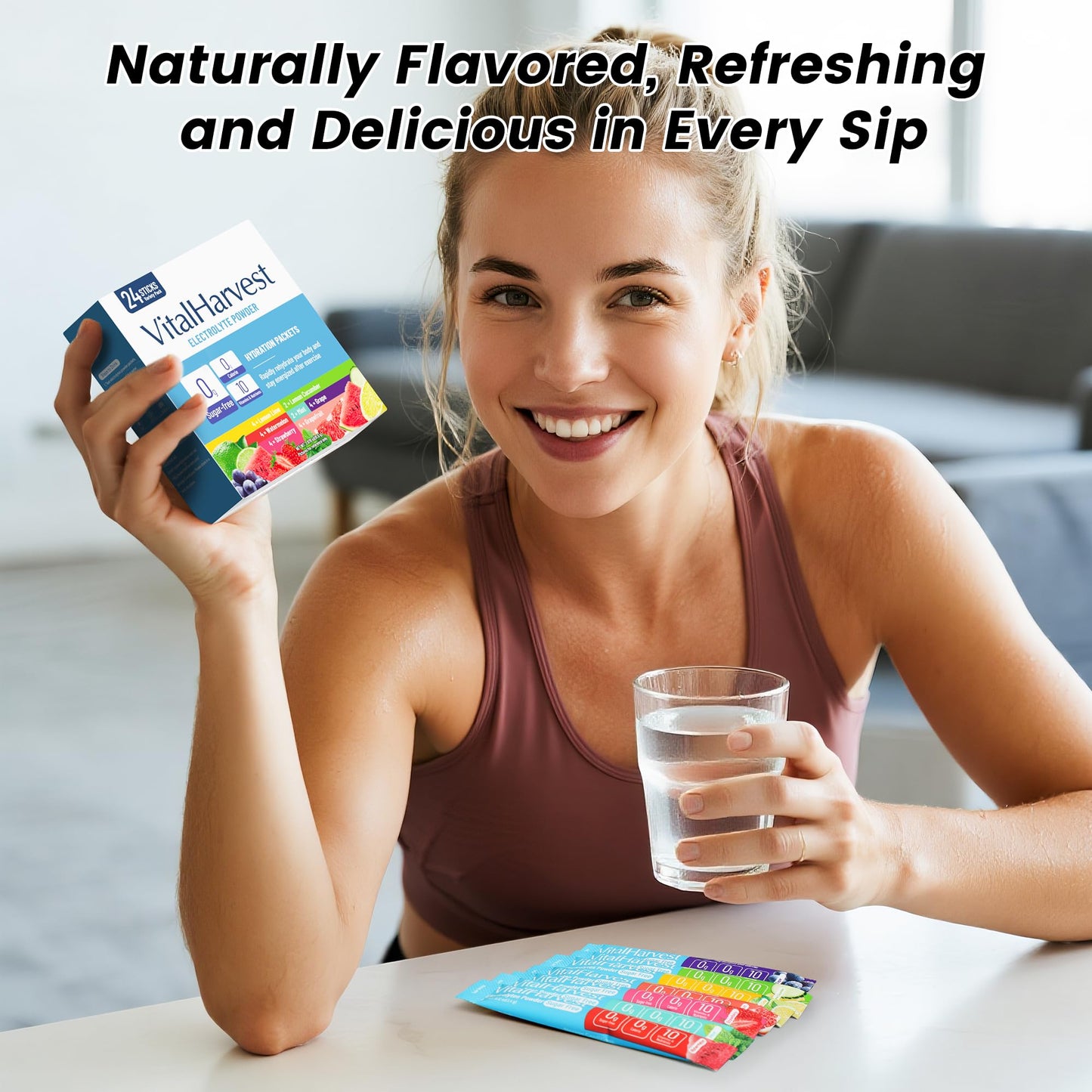 24 Sticks Electrolytes Powder Packets 7 Flavors Sugar Free Hydration Packets Liquid Daily IV Drink Mix, Low Sodium, Lemon Lime, Watermelon, Strawberry, Grape - dailyvitalstore