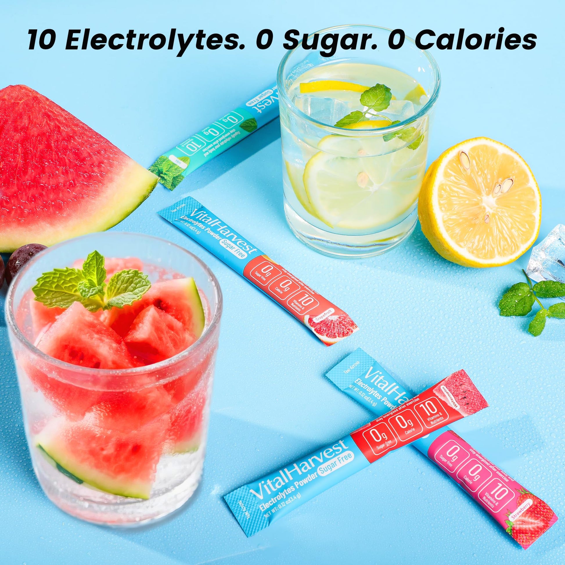 24 Sticks Electrolytes Powder Packets 7 Flavors Sugar Free Hydration Packets Liquid Daily IV Drink Mix, Low Sodium, Lemon Lime, Watermelon, Strawberry, Grape - dailyvitalstore