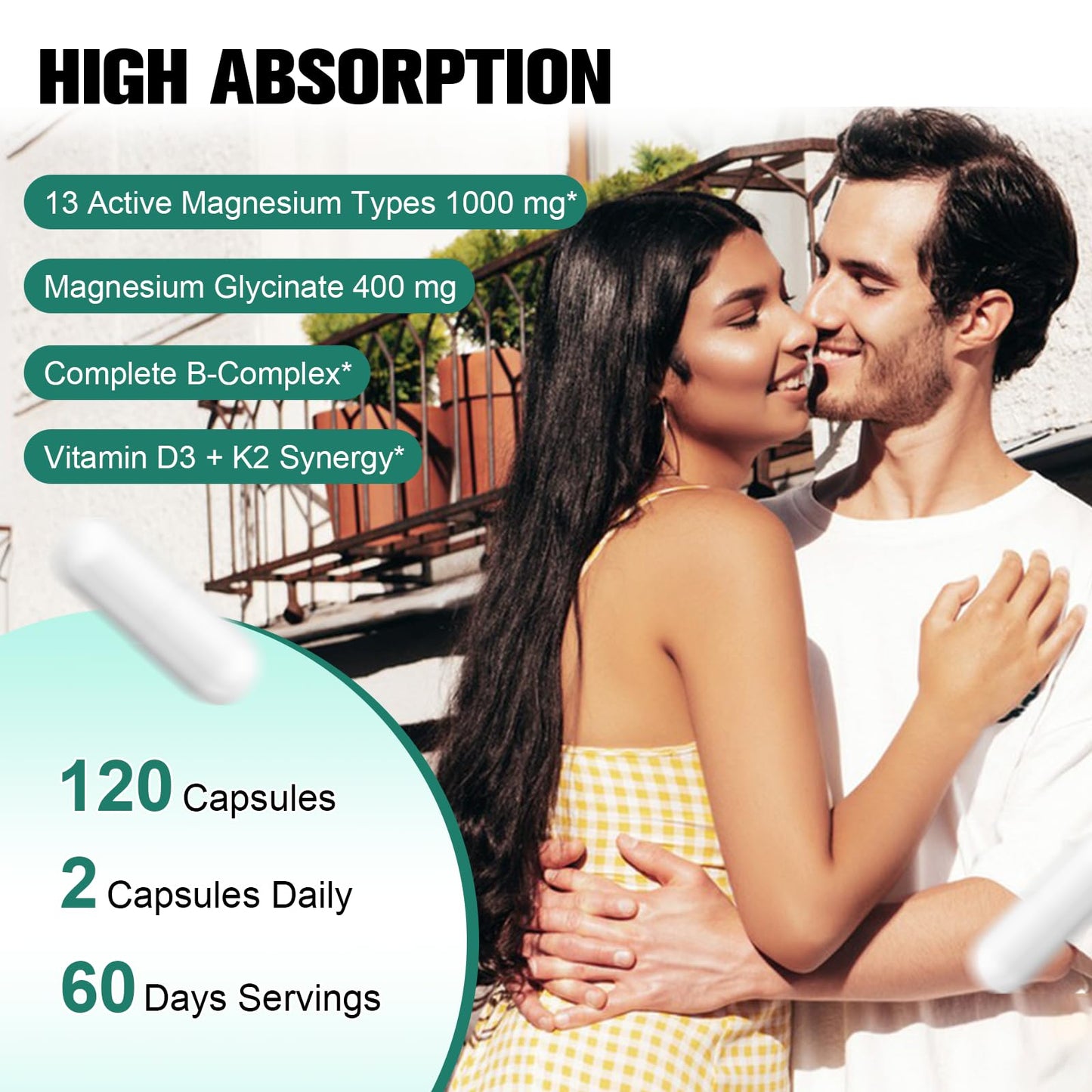 25-in-1 Magnesium Complex with Methylated B Complex Magnesium Glycinate Citrate Malate Taurate Gluconate Aspartate Carbonate D3 K2, Magnesium Supplement for Relaxation Energy & Nerve, 120 Vegan Caps - dailyvitalstore