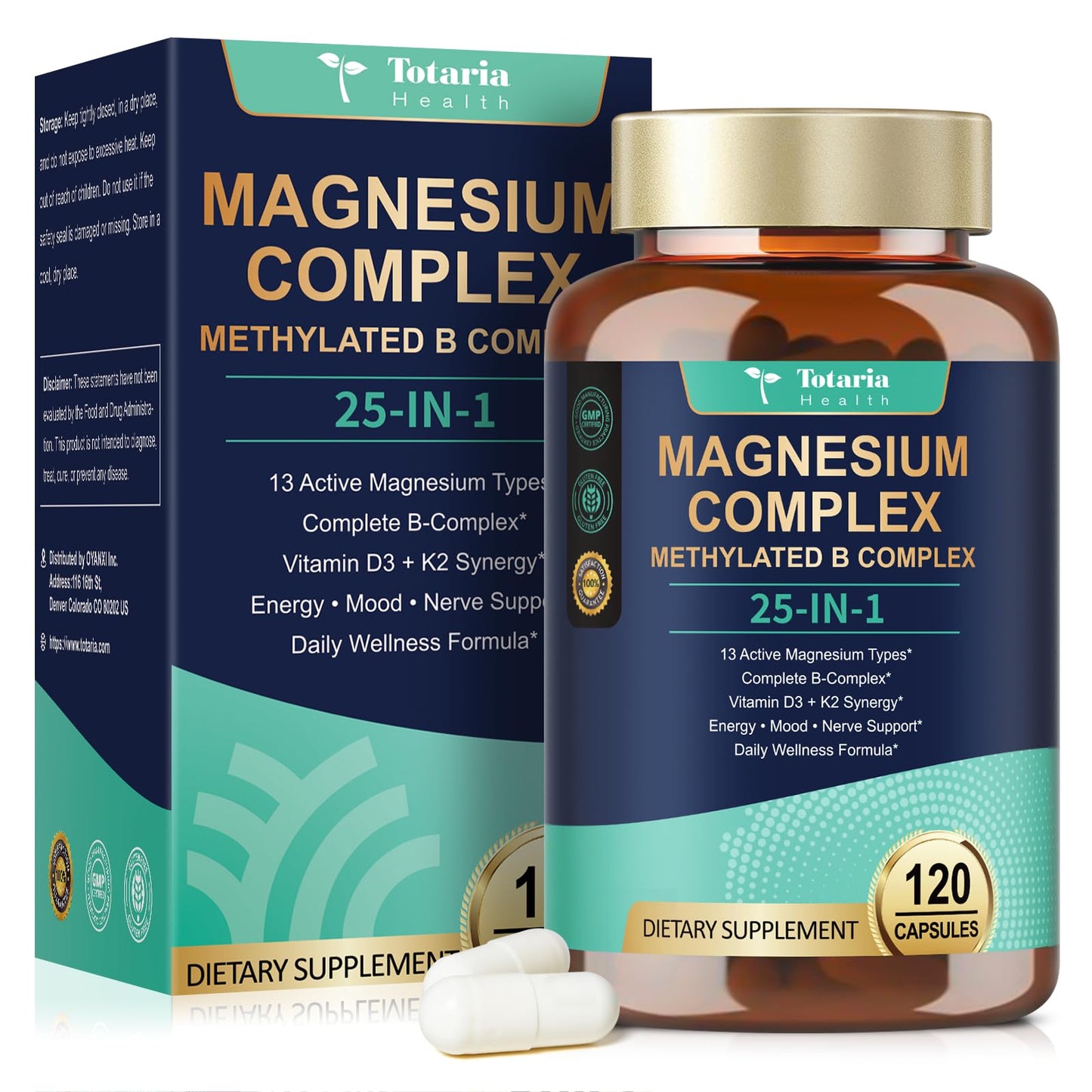 25-in-1 Magnesium Complex with Methylated B Complex Magnesium Glycinate Citrate Malate Taurate Gluconate Aspartate Carbonate D3 K2, Magnesium Supplement for Relaxation Energy & Nerve, 120 Vegan Caps - dailyvitalstore