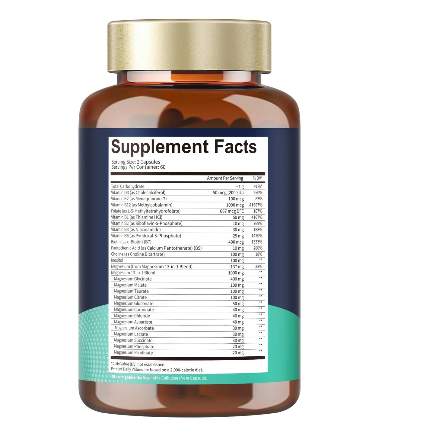 25-in-1 Magnesium Complex with Methylated B Complex Magnesium Glycinate Citrate Malate Taurate Gluconate Aspartate Carbonate D3 K2, Magnesium Supplement for Relaxation Energy & Nerve, 120 Vegan Caps - dailyvitalstore