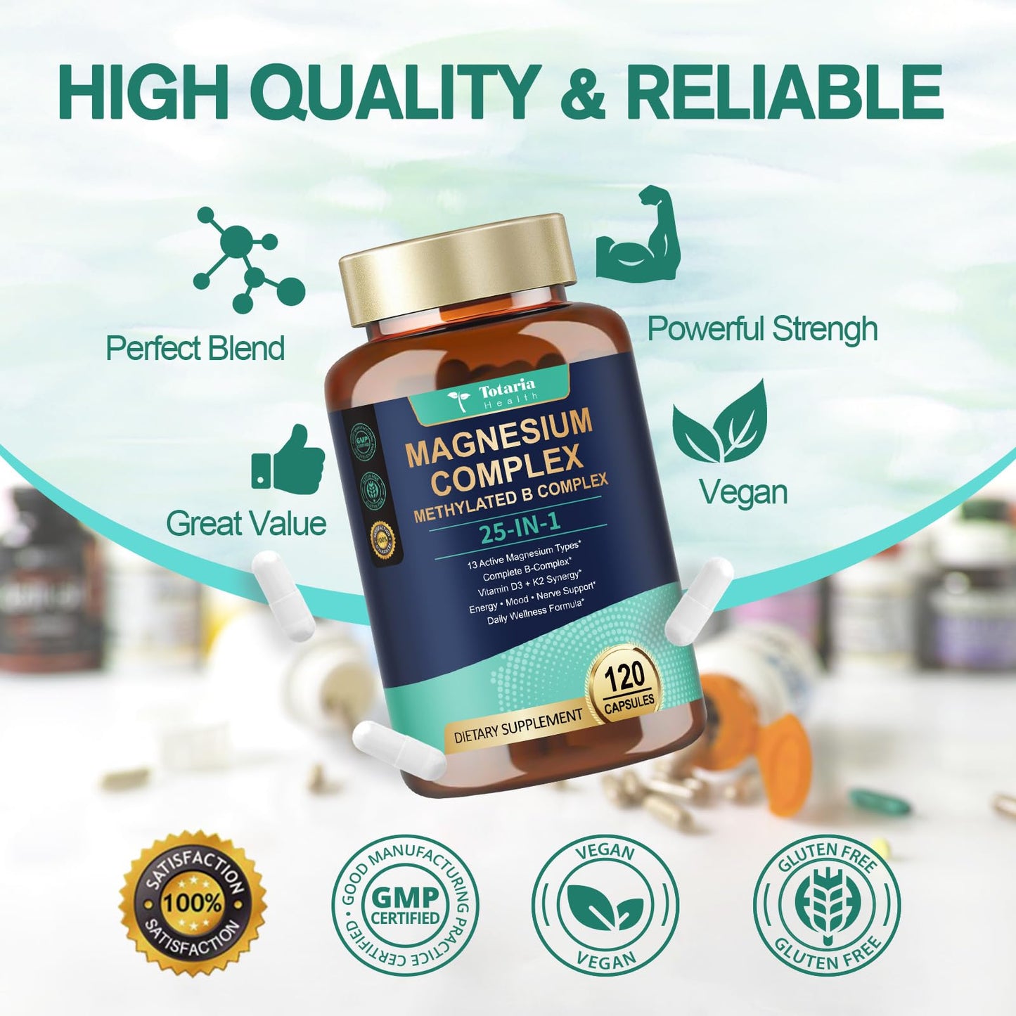 25-in-1 Magnesium Complex with Methylated B Complex Magnesium Glycinate Citrate Malate Taurate Gluconate Aspartate Carbonate D3 K2, Magnesium Supplement for Relaxation Energy & Nerve, 120 Vegan Caps - dailyvitalstore