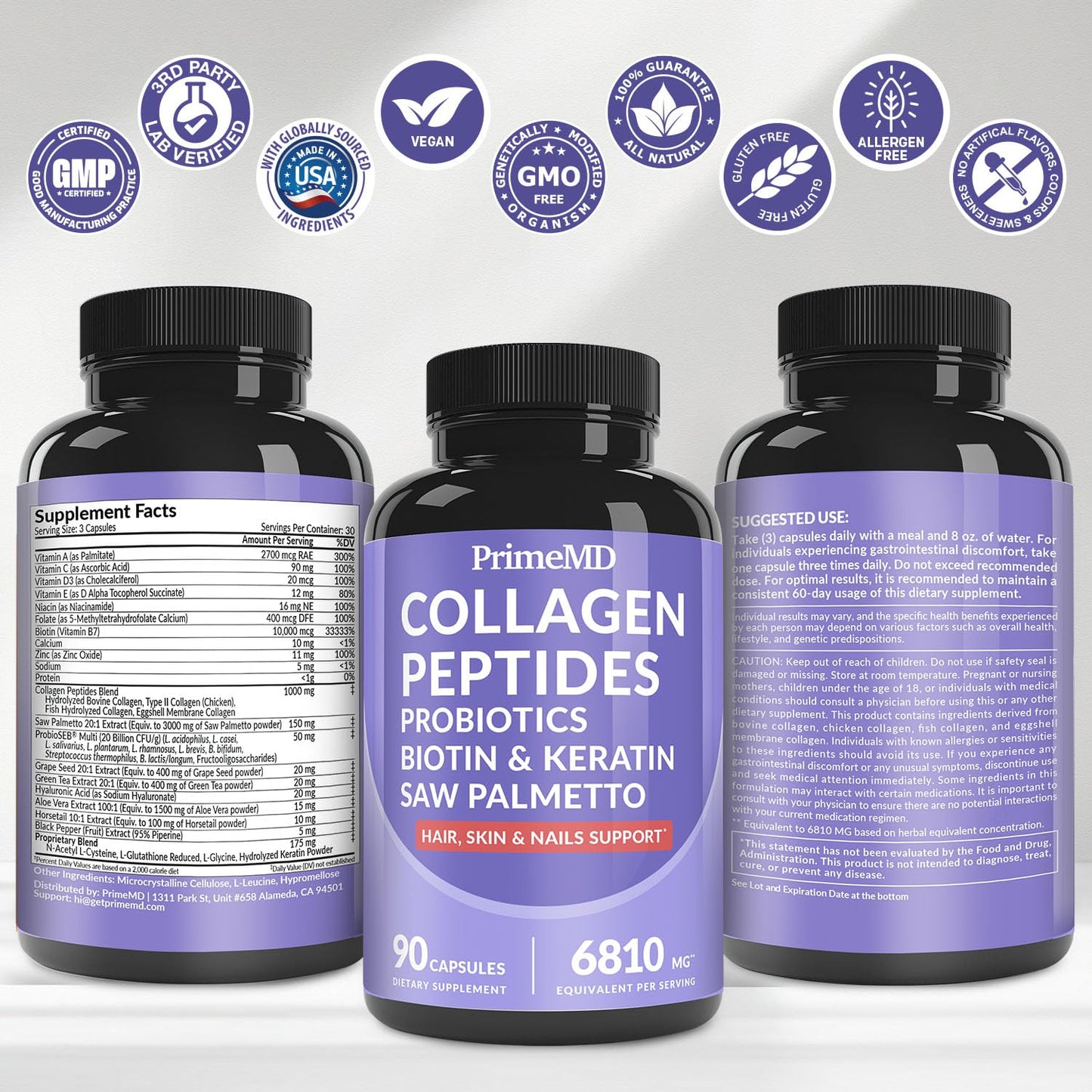 27-in-1 Hair Skin and Nails Vitamins (6810mg) with Biotin 10000mcg - Collagen Supplements for Men and Women - Keratin Supplements with Probiotics - dailyvitalstore